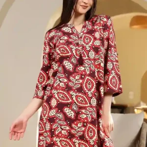 Leaf Print Long Sleeve Dress