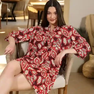 Leaf Print Long Sleeve Dress