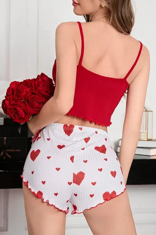 Heart Pattern Sleeveless Pajama Set - Image 3