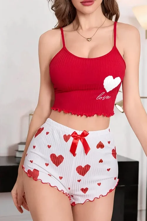 Heart Pattern Sleeveless Pajama Set