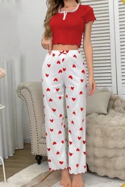 Heart Pattern Short Sleeve Pajama Set
