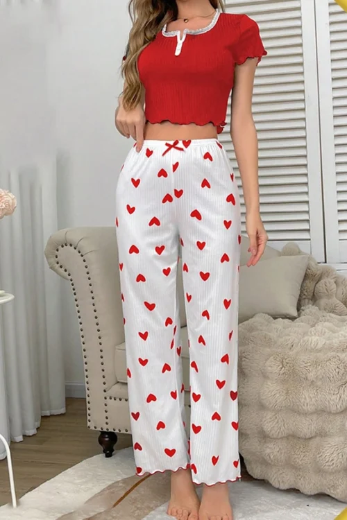 Heart Pattern Short Sleeve Pajama Set