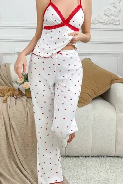Heart Pattern Sleeveless Pajama Set