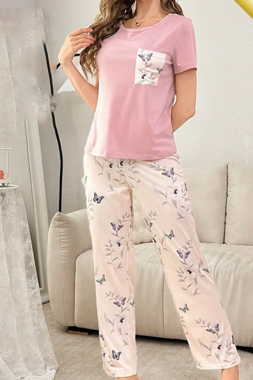 Floral Pajama Set with Short Sleeves - Image 2