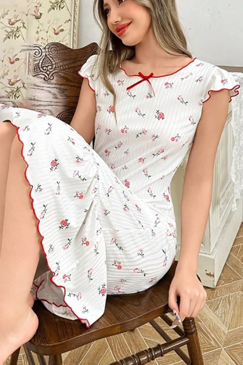 Elegant Floral Cap Sleeve Dress - Image 3