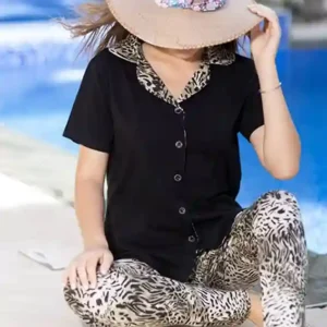 Chic Animal Print Short Sleeve Set