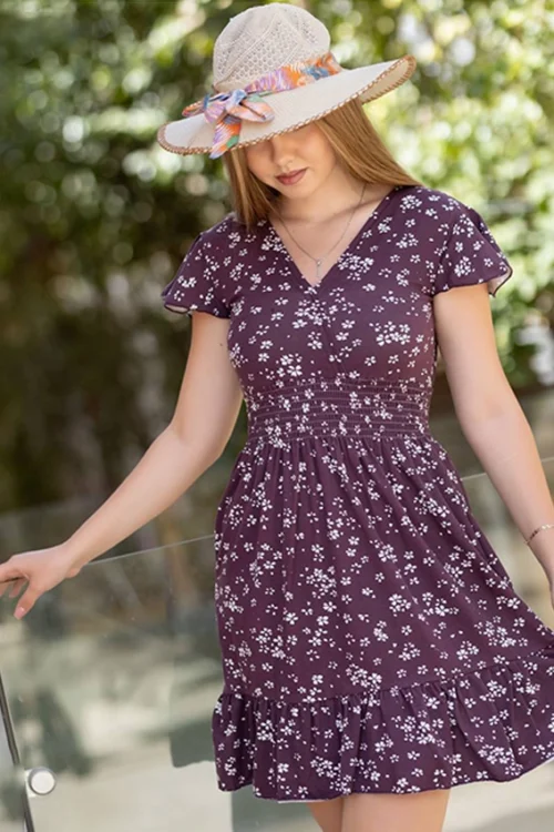 Floral V-Neck Flutter Sleeve Dress - Image 2