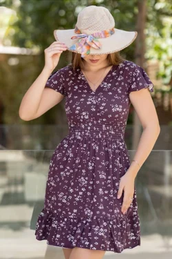 Floral V-Neck Flutter Sleeve Dress