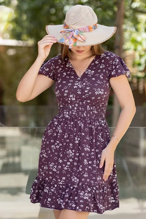 Floral V-Neck Flutter Sleeve Dress