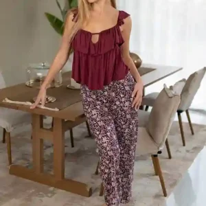 Floral Pattern Sleeveless Top and Pants