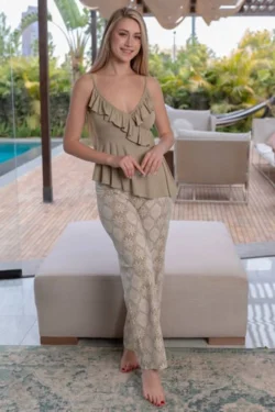 Floral Pattern Sleeveless Top and Pants Set