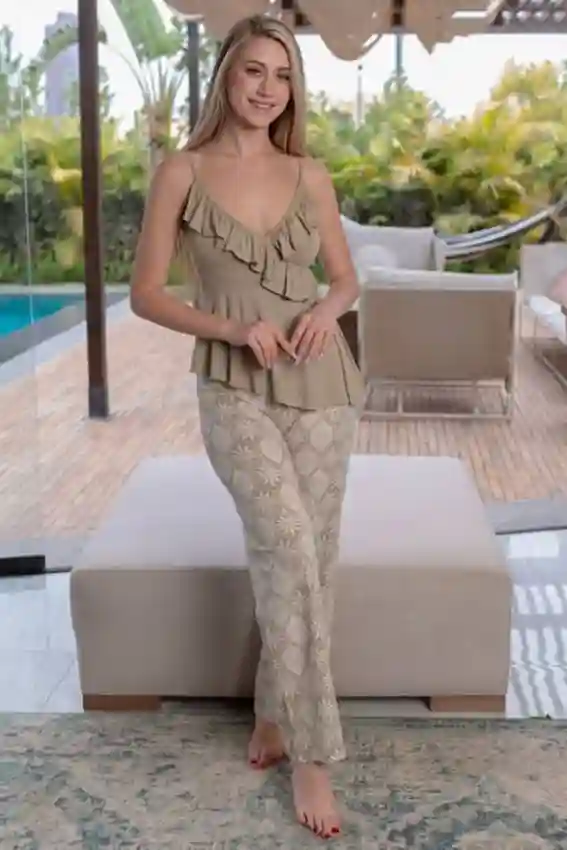 Floral Pattern Sleeveless Top and Pants Set