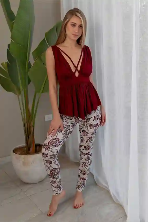 Floral Pattern Sleeveless Top and Pants