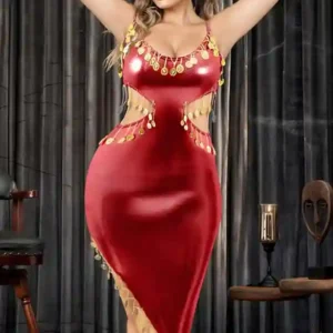 Elegant Red Sleeveless Sequin Dress