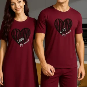 Heart Pattern Couple Sleepwear Set