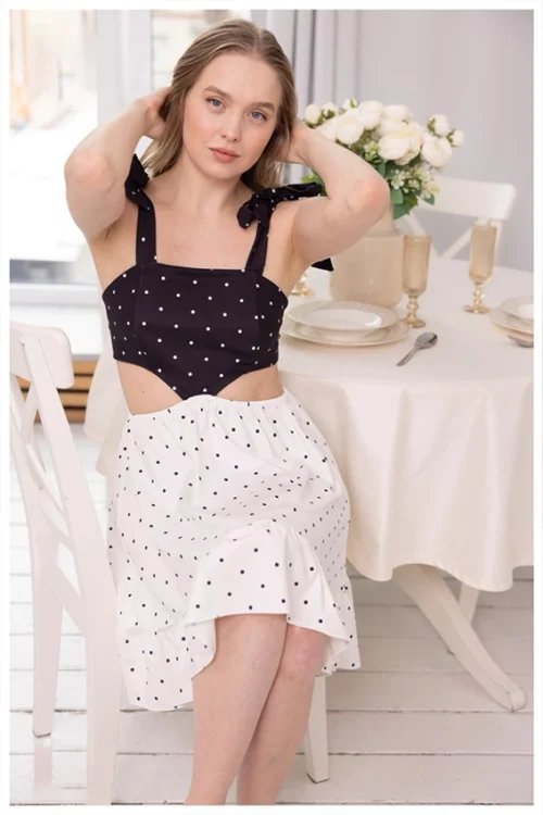 Polka Dot Dress with Straps - Image 2