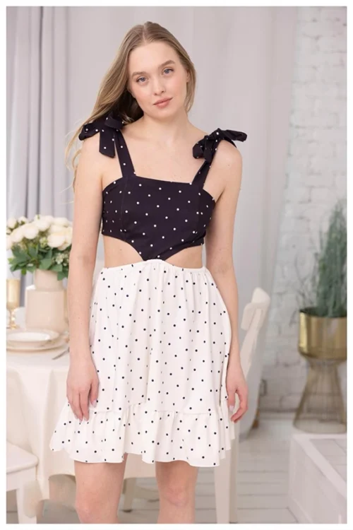 Polka Dot Dress with Straps - Image 3