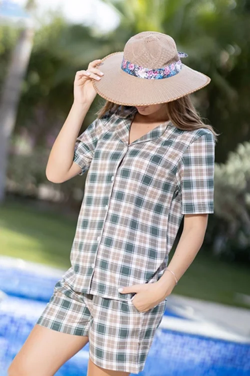 Plaid Short Sleeve Pajama Set - Image 3