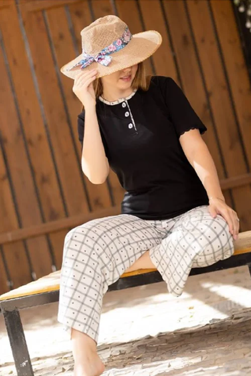 Black Top with Checkered Pants Combo - Image 2