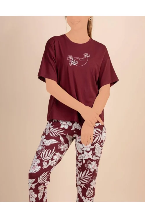 Floral Print Short Sleeve Pajama Set - Image 2