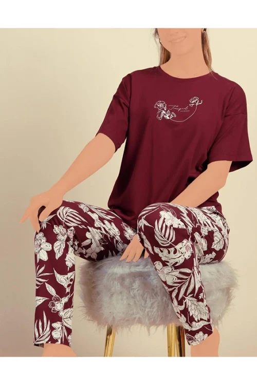 Floral Print Short Sleeve Pajama Set - Image 3