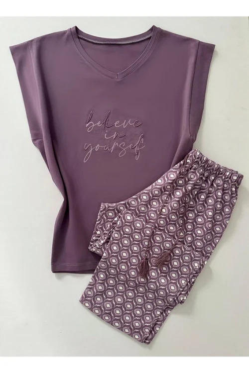 Printed Cap Sleeve Pajama Set - Image 2
