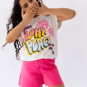 Graphic Tee with Pink Shorts Set