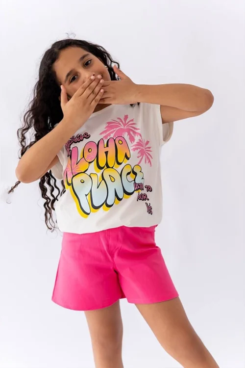 Graphic Tee with Pink Shorts Set