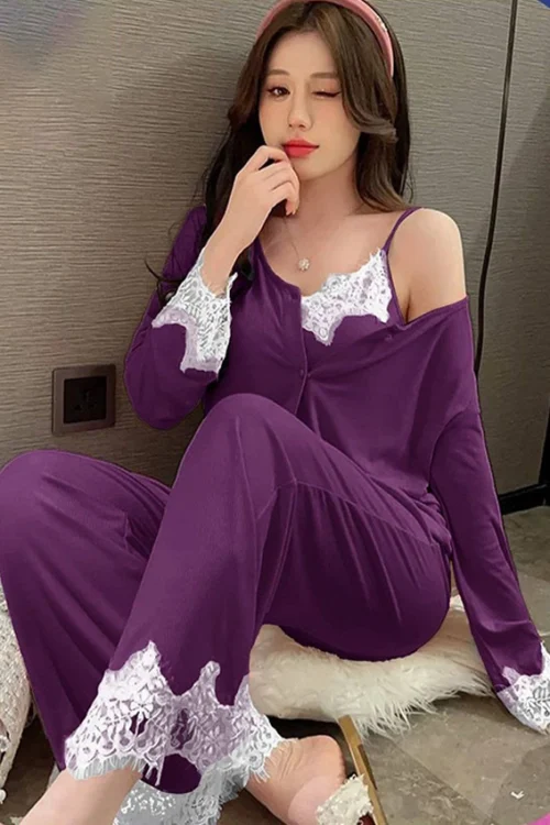 Elegant Lace Trim Pajama Set