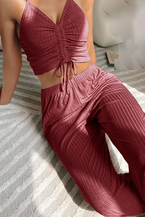 Blue Striped Sleeveless Lounge Set - Image 4