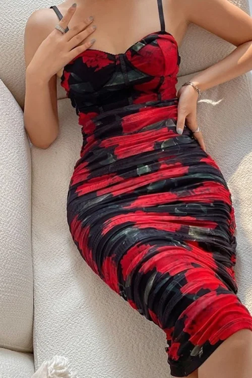 Strappy Red Abstract Dress - Image 3