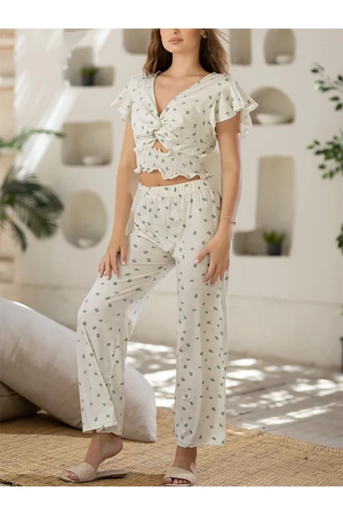 Floral Ruffle Sleeve Pants Set