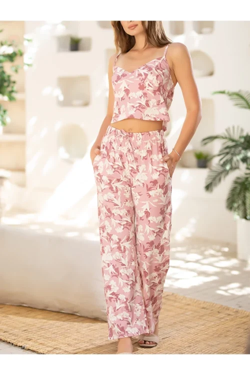 Floral Pattern Sleeveless Pajama Set - Image 2