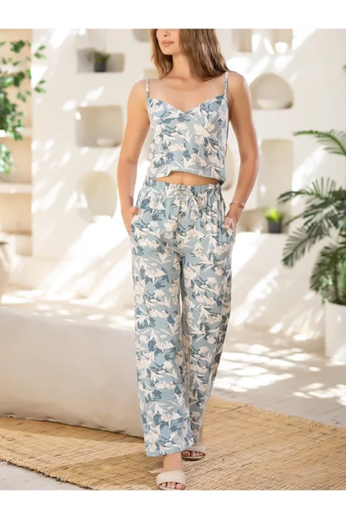 Floral Pattern Sleeveless Pajama Set