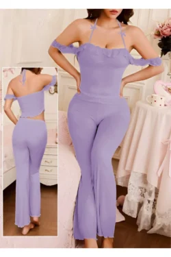 Lavender Off-Shoulder Pant Set