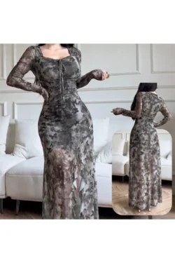 Elegant Butterfly Print Long Sleeve Dress