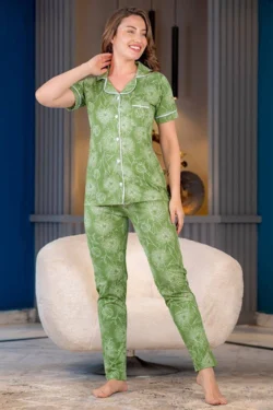 Green Floral Short Sleeve Pajama Set