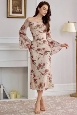 Elegant Floral Bell Sleeve Dress