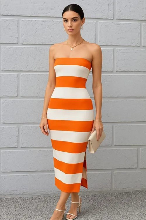 Strapless Striped Midi Dress - Image 2