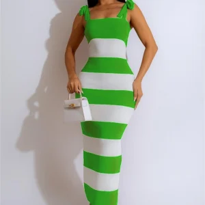 Red Striped Sleeveless Maxi Dress