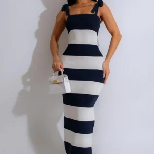 Red Striped Sleeveless Maxi Dress