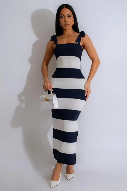 Red Striped Sleeveless Maxi Dress - Image 2
