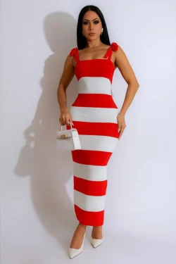 Red Striped Sleeveless Maxi Dress