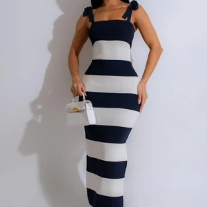 Red Striped Sleeveless Maxi Dress