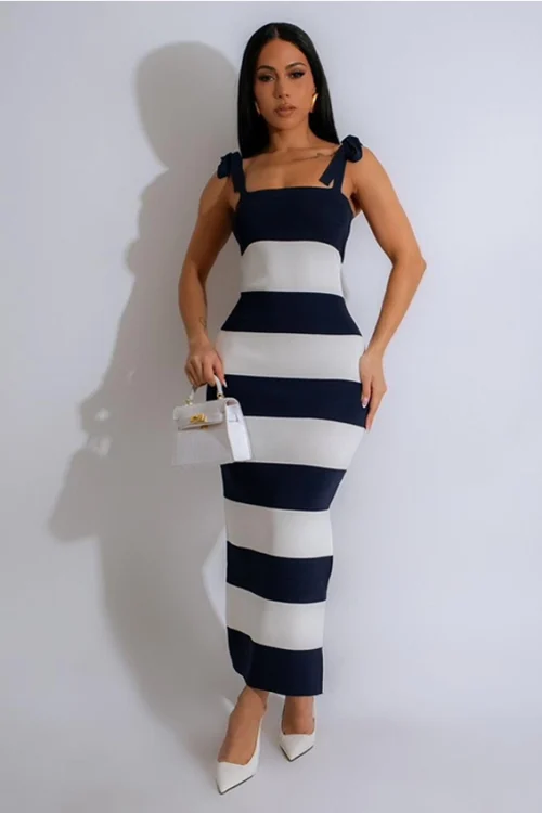 Red Striped Sleeveless Maxi Dress - Image 3