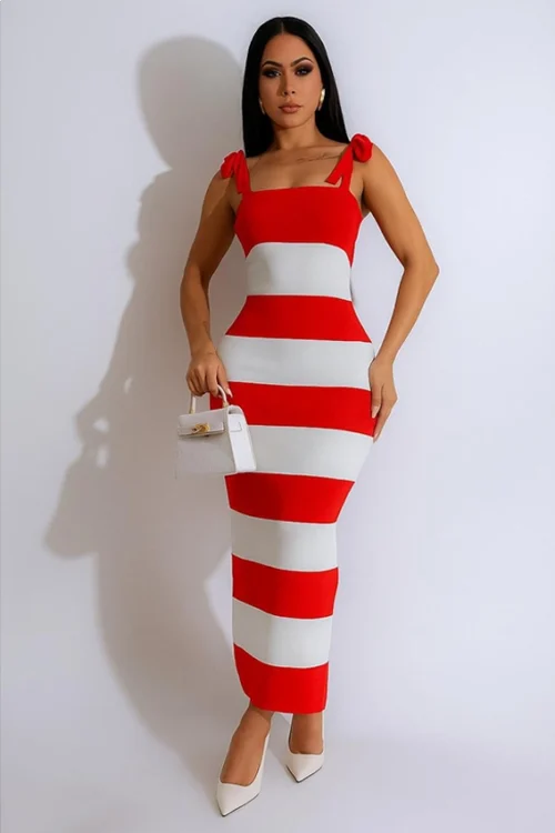 Red Striped Sleeveless Maxi Dress