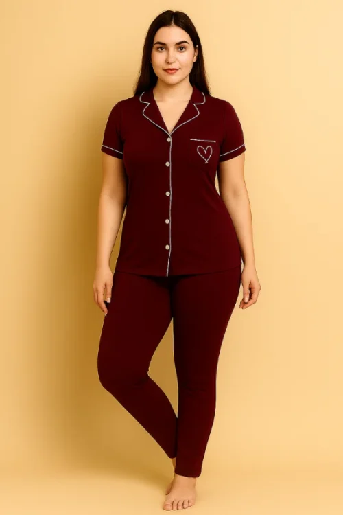 Charming Heart Print Pajama Set - Image 2