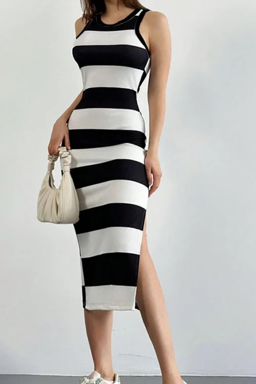 Striped Sleeveless Midi Dress