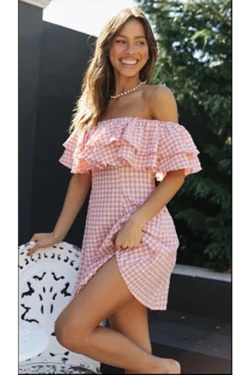 Off-Shoulder Gingham Dress