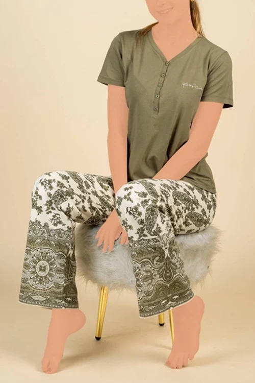 Floral Pattern Short Sleeve Pajama Set - Image 2